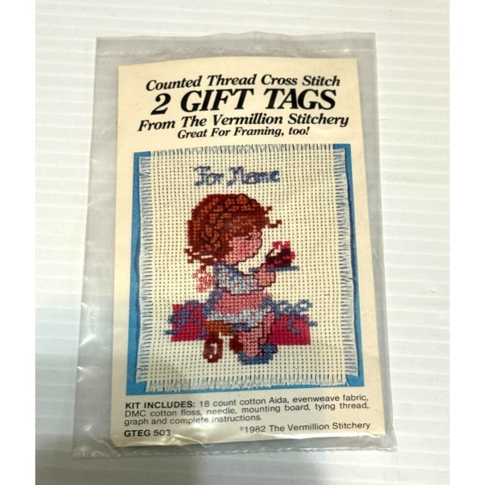 NEW Vermillion Stitchery 2 Gift Tags Cross Stitch Kit Little Girl GTEG503‎